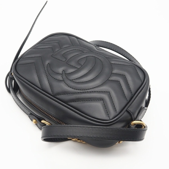 GUCCI GG Marmont Quilted Mini Bag 448065 Shoulder in Black Chevron Leather fo... - Picture 5 of 13